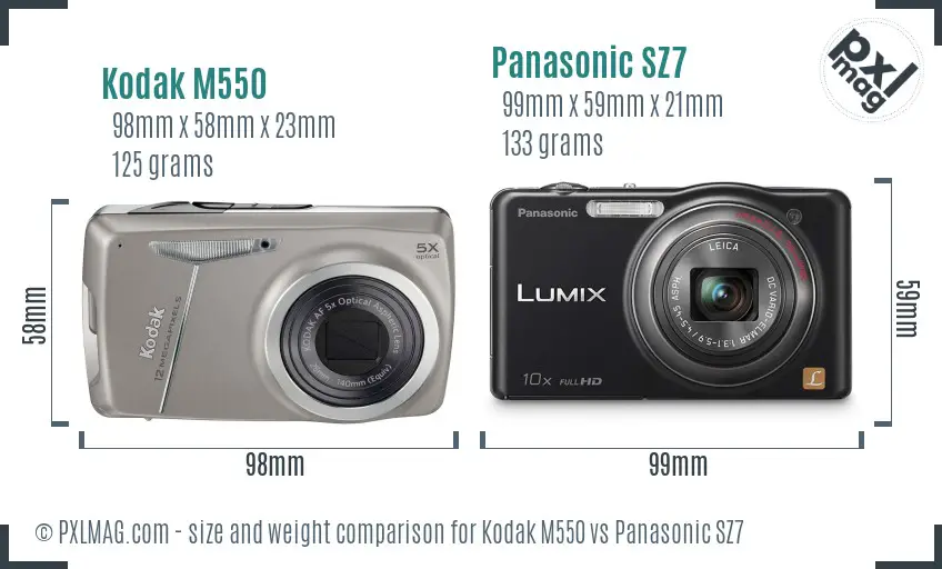 Kodak M550 vs Panasonic SZ7 size comparison