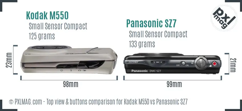 Kodak M550 vs Panasonic SZ7 top view buttons comparison
