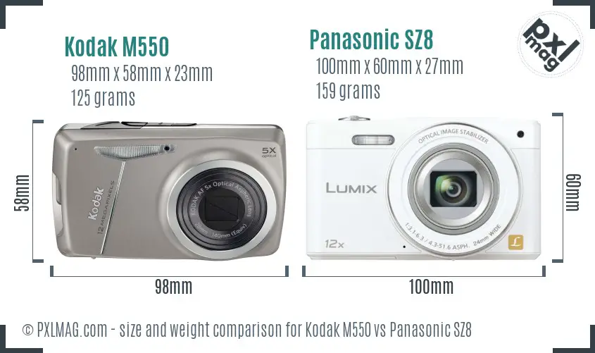 Kodak M550 vs Panasonic SZ8 size comparison
