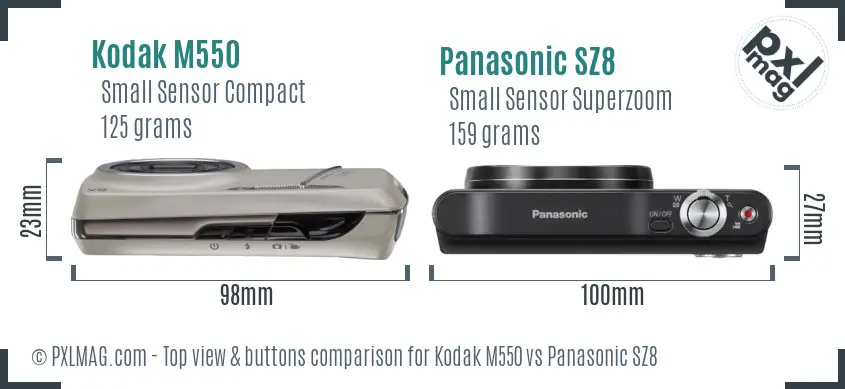 Kodak M550 vs Panasonic SZ8 top view buttons comparison