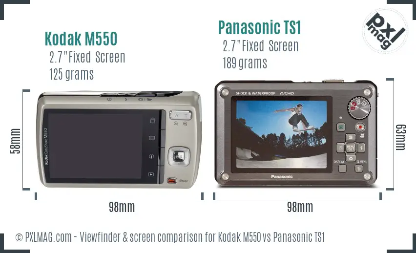 Kodak M550 vs Panasonic TS1 Screen and Viewfinder comparison
