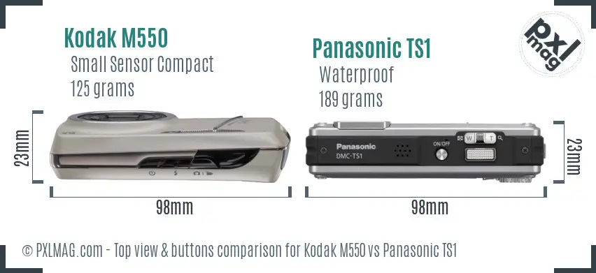 Kodak M550 vs Panasonic TS1 top view buttons comparison