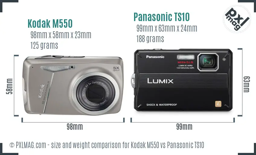 Kodak M550 vs Panasonic TS10 size comparison