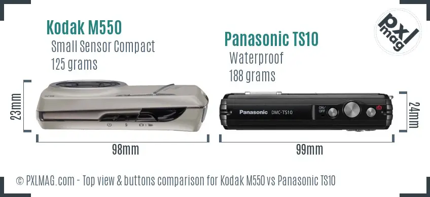 Kodak M550 vs Panasonic TS10 top view buttons comparison