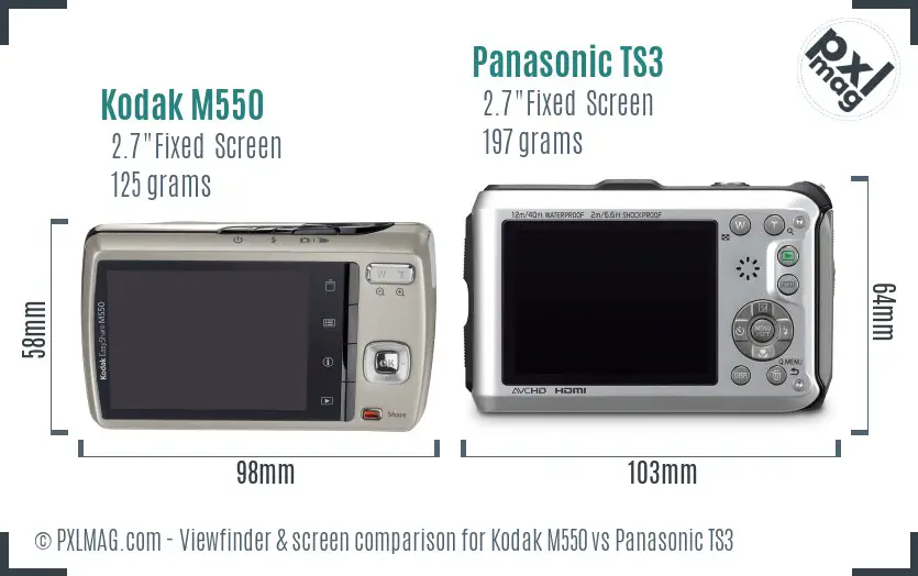 Kodak M550 vs Panasonic TS3 Screen and Viewfinder comparison