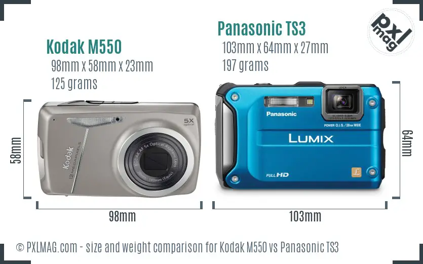 Kodak M550 vs Panasonic TS3 size comparison