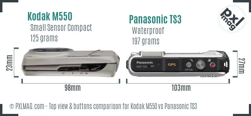 Kodak M550 vs Panasonic TS3 top view buttons comparison