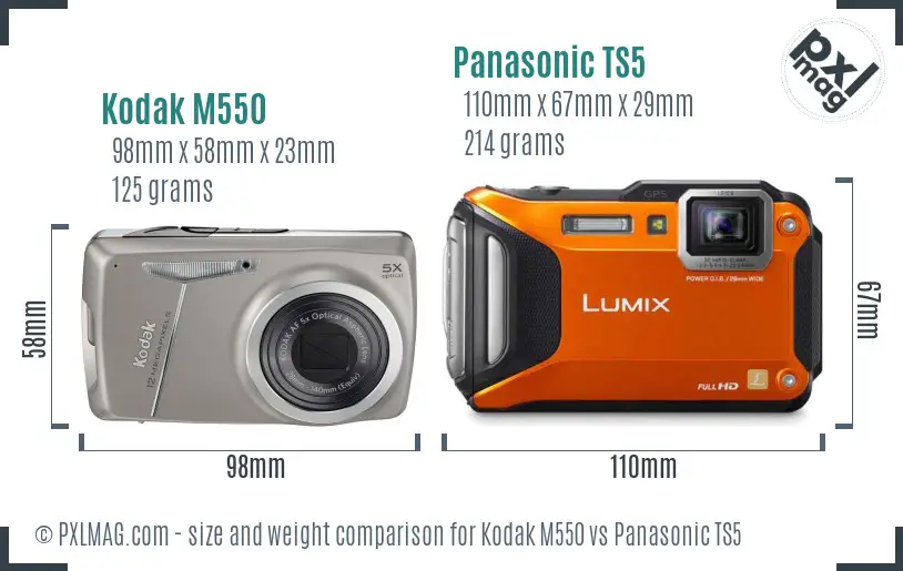 Kodak M550 vs Panasonic TS5 size comparison Kodak M550 vs Panasonic TS5 size comparison