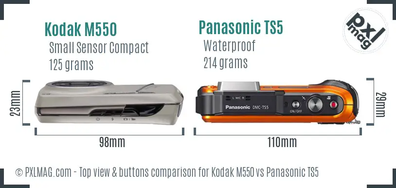 Kodak M550 vs Panasonic TS5 top view buttons comparison Kodak M550 vs Panasonic TS5 top view buttons comparison