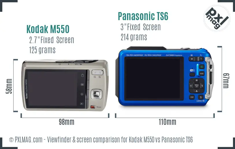 Kodak M550 vs Panasonic TS6 Screen and Viewfinder comparison