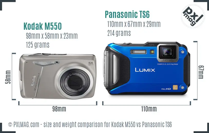 Kodak M550 vs Panasonic TS6 size comparison