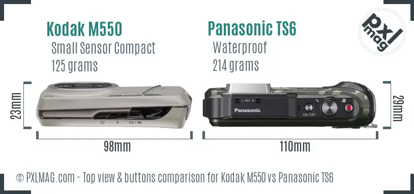 Kodak M550 vs Panasonic TS6 top view buttons comparison
