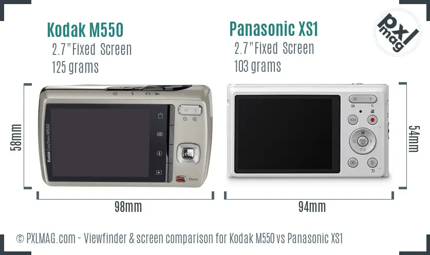 Kodak M550 vs Panasonic XS1 Screen and Viewfinder comparison