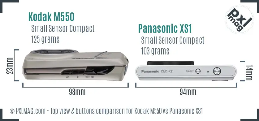 Kodak M550 vs Panasonic XS1 top view buttons comparison