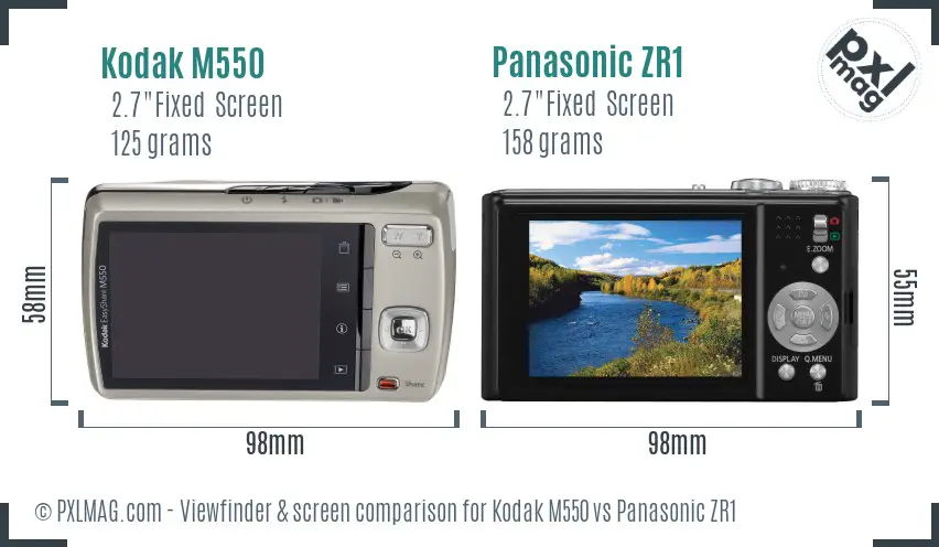 Kodak M550 vs Panasonic ZR1 Screen and Viewfinder comparison