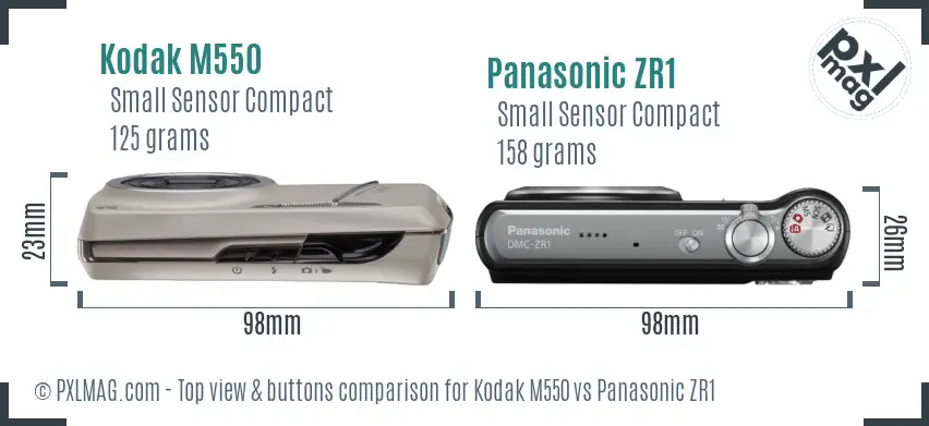 Kodak M550 vs Panasonic ZR1 top view buttons comparison