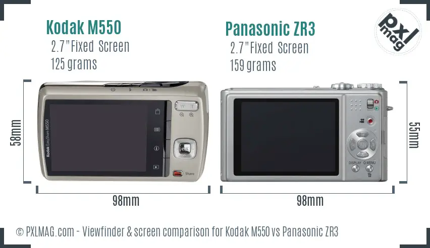 Kodak M550 vs Panasonic ZR3 Screen and Viewfinder comparison