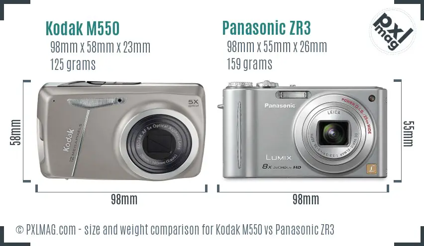 Kodak M550 vs Panasonic ZR3 size comparison
