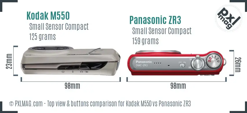 Kodak M550 vs Panasonic ZR3 top view buttons comparison