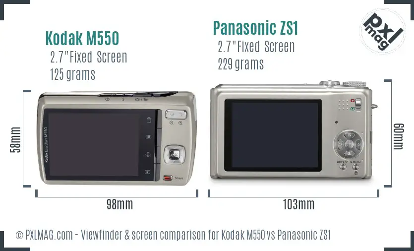 Kodak M550 vs Panasonic ZS1 Screen and Viewfinder comparison