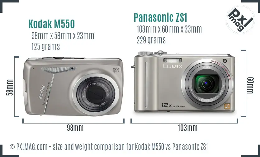 Kodak M550 vs Panasonic ZS1 size comparison