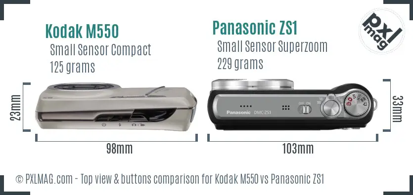 Kodak M550 vs Panasonic ZS1 top view buttons comparison