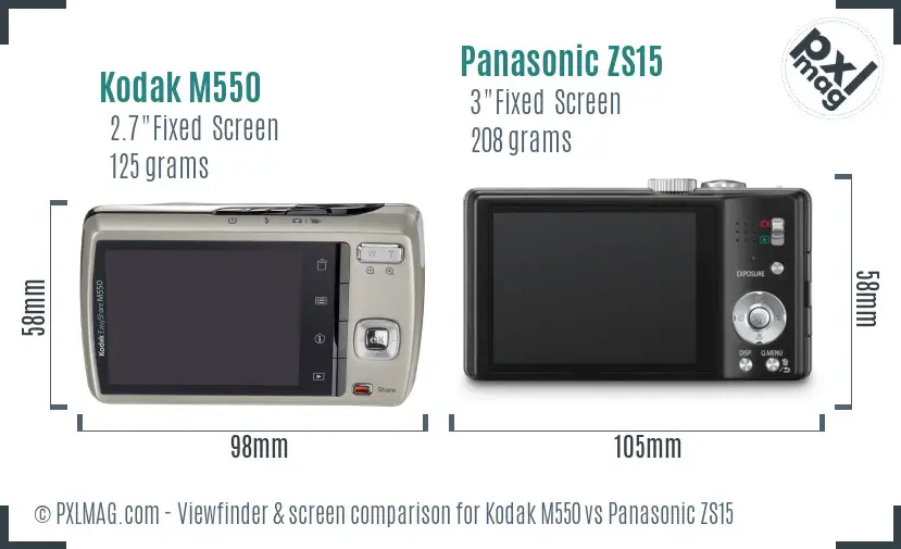 Kodak M550 vs Panasonic ZS15 Screen and Viewfinder comparison