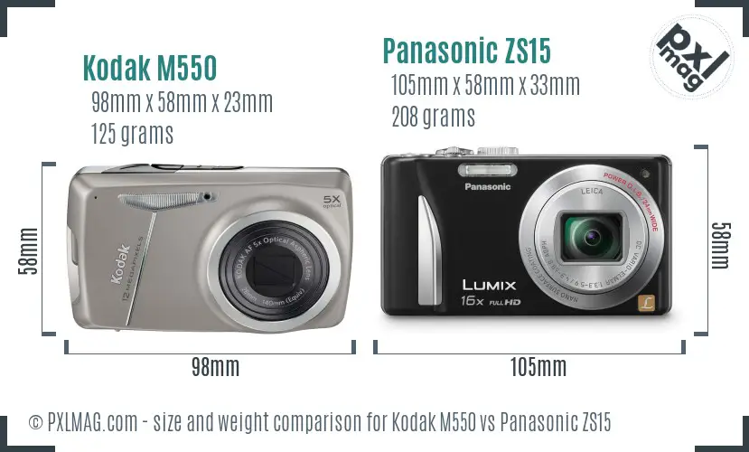 Kodak M550 vs Panasonic ZS15 size comparison