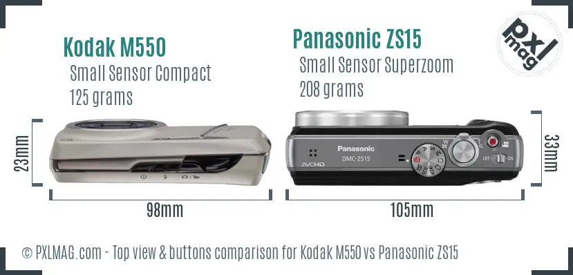 Kodak M550 vs Panasonic ZS15 top view buttons comparison