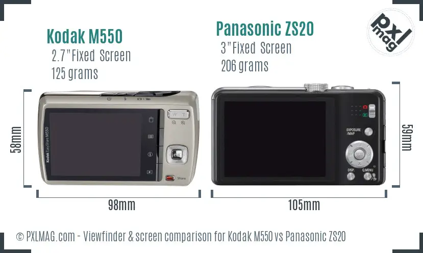 Kodak M550 vs Panasonic ZS20 Screen and Viewfinder comparison