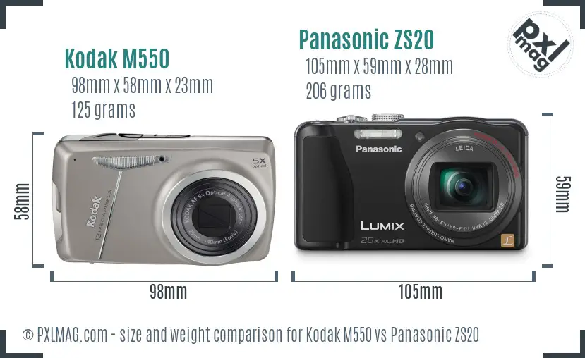Kodak M550 vs Panasonic ZS20 size comparison