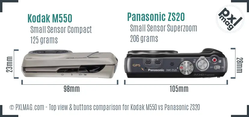Kodak M550 vs Panasonic ZS20 top view buttons comparison