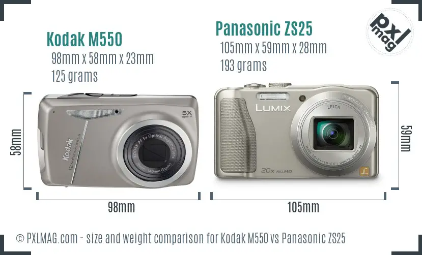 Kodak M550 vs Panasonic ZS25 size comparison