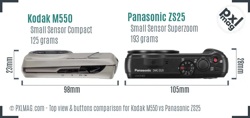 Kodak M550 vs Panasonic ZS25 top view buttons comparison