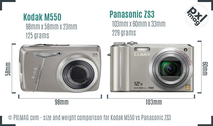 Kodak M550 vs Panasonic ZS3 size comparison
