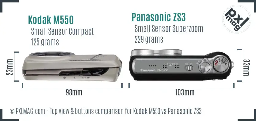 Kodak M550 vs Panasonic ZS3 top view buttons comparison