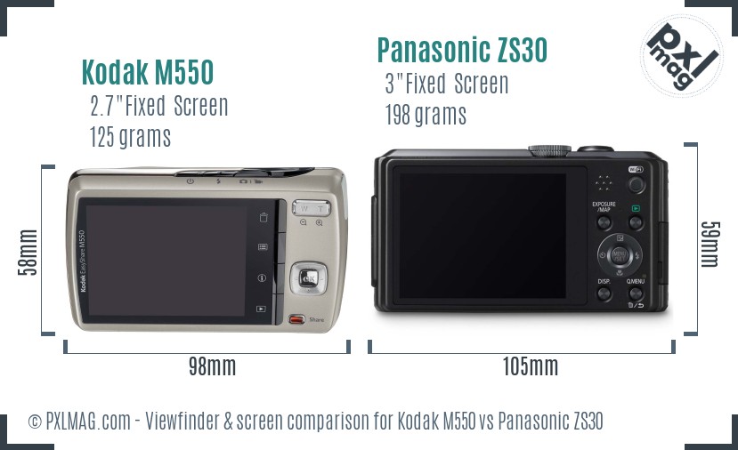 Kodak M550 vs Panasonic ZS30 Screen and Viewfinder comparison