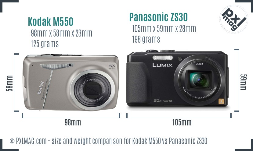 Kodak M550 vs Panasonic ZS30 size comparison Kodak M550 vs Panasonic ZS30 size comparison