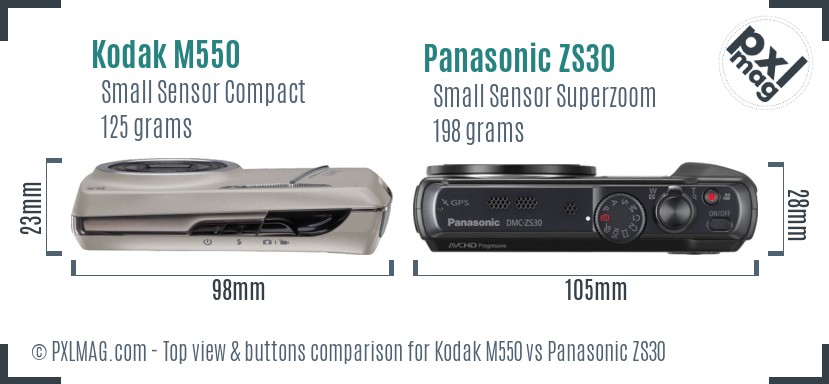 Kodak M550 vs Panasonic ZS30 top view buttons comparison