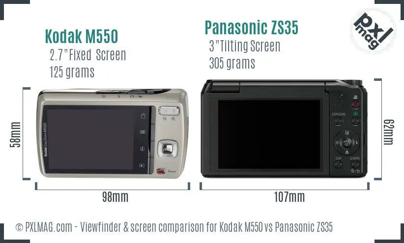 Kodak M550 vs Panasonic ZS35 Screen and Viewfinder comparison