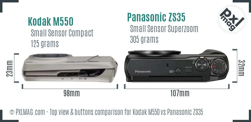 Kodak M550 vs Panasonic ZS35 top view buttons comparison