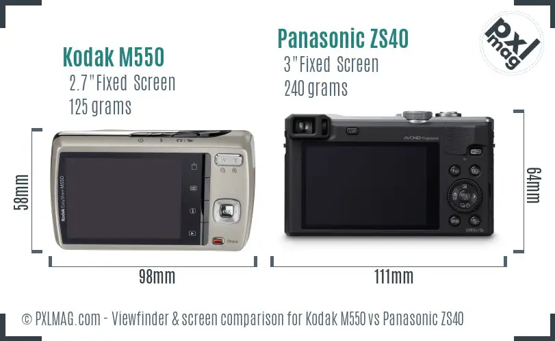Kodak M550 vs Panasonic ZS40 Screen and Viewfinder comparison