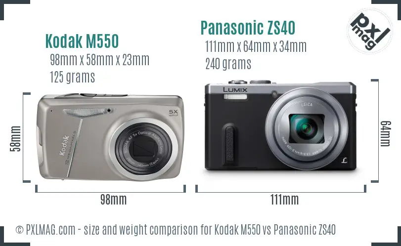 Kodak M550 vs Panasonic ZS40 size comparison