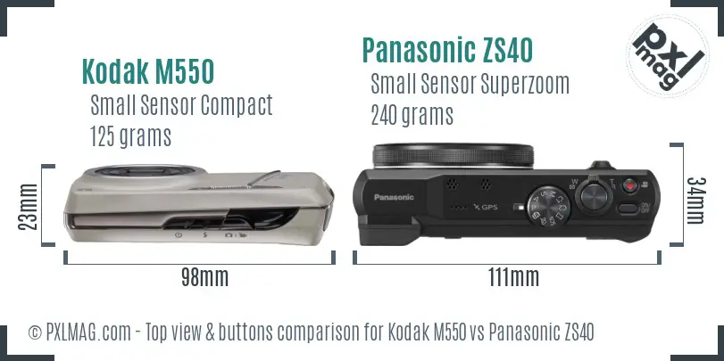 Kodak M550 vs Panasonic ZS40 top view buttons comparison