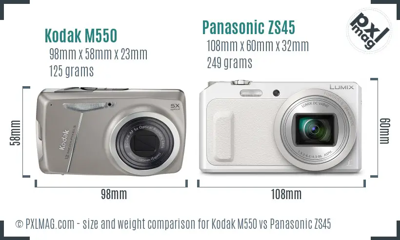 Kodak M550 vs Panasonic ZS45 size comparison