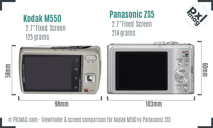 Kodak M550 vs Panasonic ZS5 Screen and Viewfinder comparison
