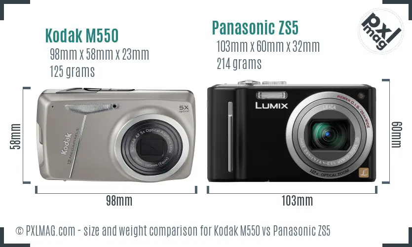 Kodak M550 vs Panasonic ZS5 size comparison
