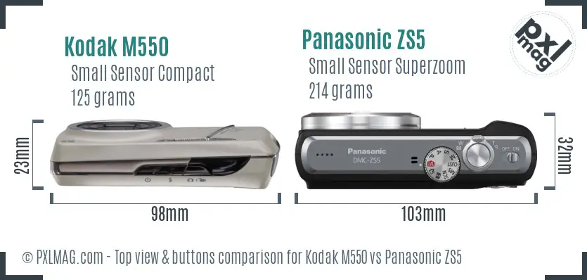 Kodak M550 vs Panasonic ZS5 top view buttons comparison