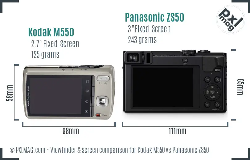 Kodak M550 vs Panasonic ZS50 Screen and Viewfinder comparison