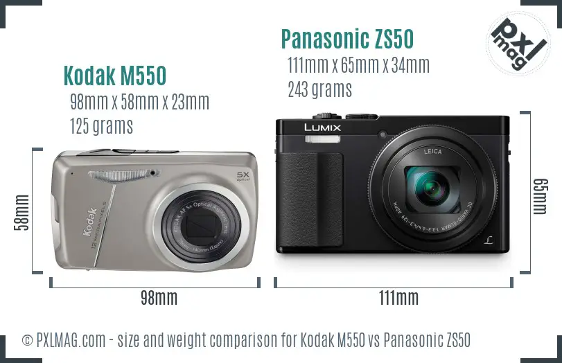 Kodak M550 vs Panasonic ZS50 size comparison Kodak M550 vs Panasonic ZS50 size comparison